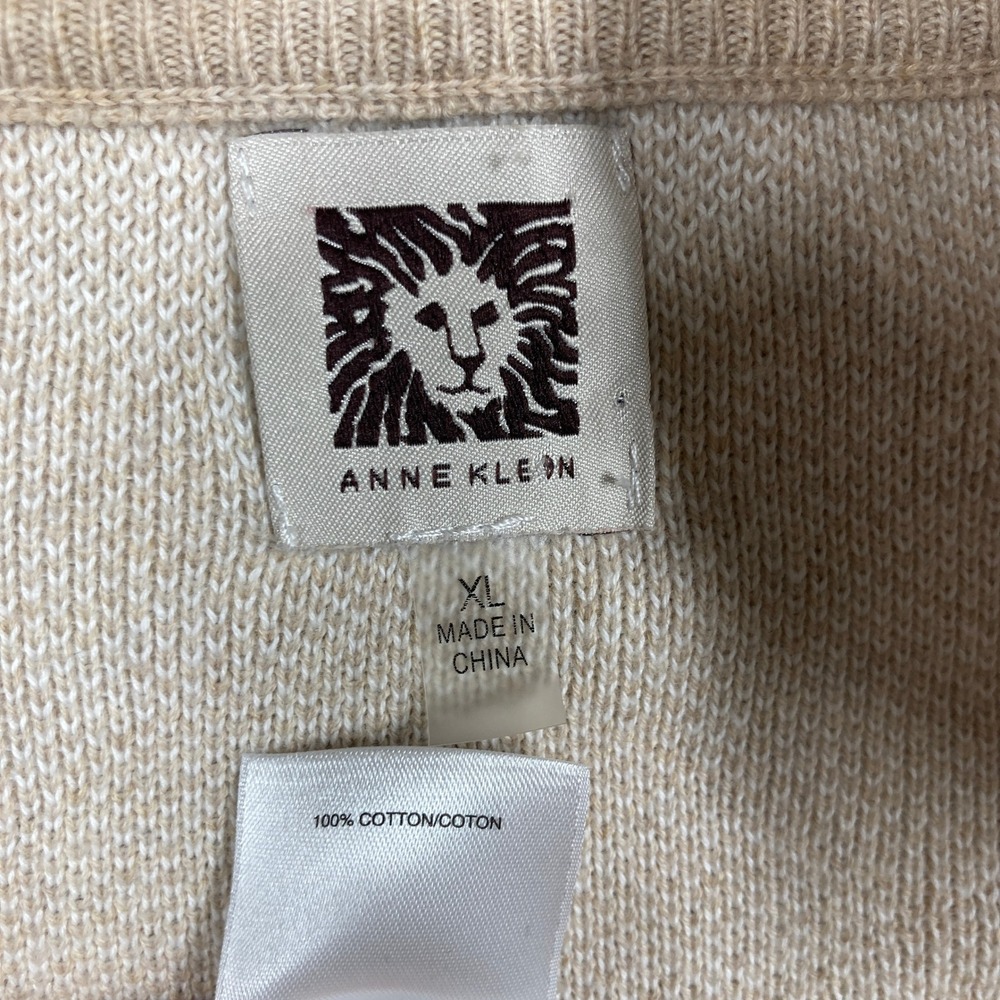 Anne Klein Poncho Sweater Womens XL Beige Plaid Zip Front Cotton Knit Cape - Picture 6 of 8